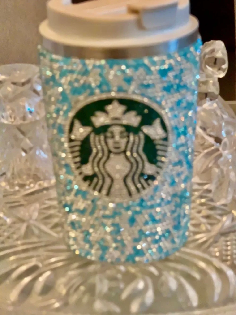 BeautTurquoise& Silver Rhinestone Bling Blue White TemperatureCheck Tumbler